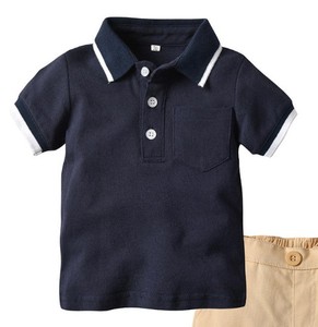 T-shirt polo en tricot respirant à col rond pour enfants, en polyester/coton, manches courtes - Product Image 4