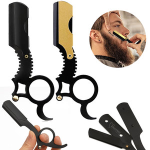 Rasoirs pliants de barbier haut de gamme en acier inoxydable à double tranchant, lot de 2, lame unique, pour la sécurité des hommes, les coupes de cheveux, le rasage des sourcils - Product Image 1