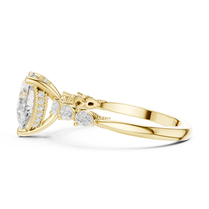 Yellow Gold Pear Cut Lab Grown <b>Diamond</b> Engagement <b>Ring</b> Marquise Baguette Side Stone Wedding <b>Ring</b> - Product Image 5