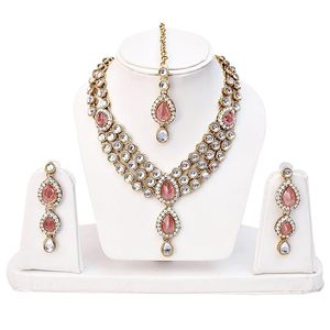 Parure Collier et Boucles d'Oreilles en Alliage Plaqué Or pour Femme, Bijoux de Mariage, Cristal Taillé Poire, Strass, Style Classique, Design Rani Haar - Product Image 2