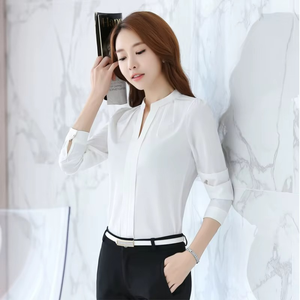 Camisa de Satén con Cuello en V para Mujer, Uniforme Formal de Oficina, Estilo OL - Product Image 3