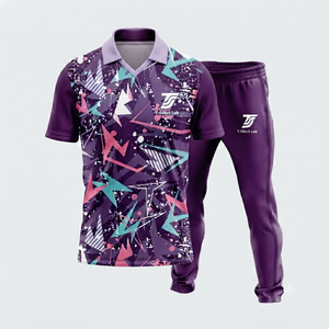 T-Stitch Lab Men's Sublimated Geometric Print Polo Shirt & <b>Pants</b> Set Quick Dry Polyester Sportswear All Seasons Regular Fit - Product Image 4