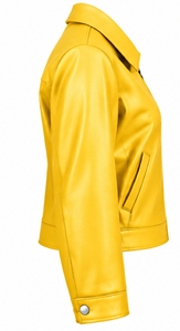 Chaqueta Corta de Cuero Genuino Amarillo para Mujer, Estilo Motero, con Cuello Camisero y Cierre de Cremallera - Product Image 4