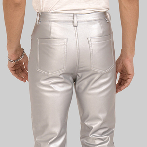 Pantalon en cuir simple de haute qualité pour homme, élégant, brillant, avec poches, coupe droite, respirant, ajustement régulier, pour l'hiver et les activités de plein air, vente en gros - Product Image 6