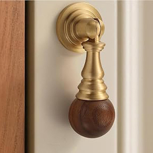 Cabinet Knob Round Vintage Brass <b>Rustic</b> Walnut Wood Drawer Pulls Cupboard Hardware Single Hole Antique Style Knob - Product Image 2