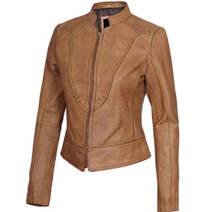 Chaqueta de Motociclista de Cuero Genuino para Mujer, Ajustada, Transpirable, de Cuero Premium con Forro de Algodón para Invierno - Product Image 1