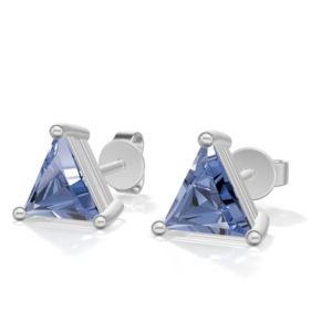 Silver Plated Sterling Silver Trillion Cut <b>Blue</b> <b>Sapphire</b> Stud <b>Earrings</b> Classic Women's Jewelry Heerani Jewels Water Triangle - Product Image 1