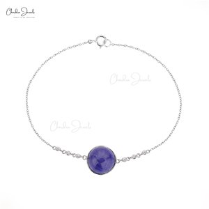Women's Natural Tanzanite <b>Stone</b> <b>Bracelet</b> 14K White Gold Bezel 10mm Cabochon High Quality Tanzanite Gemstone Chain <b>Bracelet</b> Gift - Product Image 1