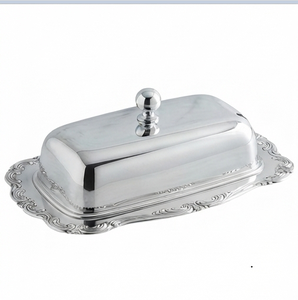 Beurrier Classique en Argent Poli avec Couvercle, Vaisselle de Cuisine en Métal, Forme Rectangulaire pour la Conservation de la Fraîcheur - Product Image 2