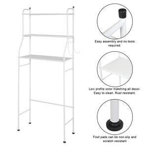 Scaffale Salvaspazio a 3 Ripiani Bianco da Posizionare Sopra il WC, Angolare in Ferro, Essenziale per il Bagno, Materiale in Acciaio - Product Image 5