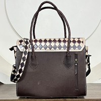 Sac bandoulière vintage en cuir véritable pour femme, style western, motif à carreaux, prêt pour la plage, sac fourre-tout à poignée tressée