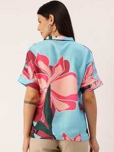 Chemise de plage décontractée pour femmes, imprimé floral tropical, col en V, manches courtes, boutonnée, haut doux - Product Image 3