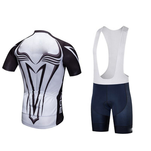 Ensemble de cyclisme pour hommes, maillot rouge et noir à manches courtes avec short à bretelles blanc, séchage rapide, en spandex et polyester imprimé - Product Image 2