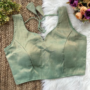 Blouse de mariage moderne et élégante, col en V, broderie tissée, 100% soie, sans manches, pour sari/lehenga (interieur) - Product Image 5