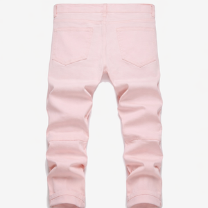 Jean en denim déchiré décontracté pour homme, taille haute, uni, respirant, coupe évasée ajustée, effet usé - Product Image 4