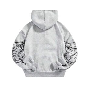 Sweat-shirt à capuche surdimensionné personnalisé gris avec imprimé graphique, manches à chaîne, style Y2K streetwear, vintage gothique, pour hommes et femmes - Product Image 2