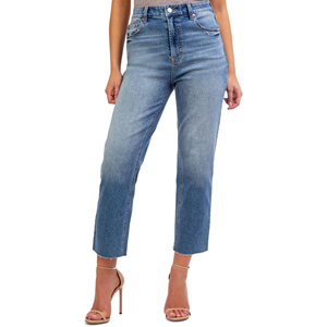 Vaqueros Y2K de mujer a la moda con dobladillo deshilachado, estilo streetwear, holgados, de mezclilla, con corte recto y acampanado, para mujer, vaqueros desgastados y elegantes. - Product Image 1