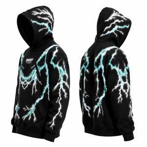 Sudadera con Capucha Extra Grande para Hombre, Marca SINEWY, Premium, Personalizada, con Estampado Reflectante de Rayos, Forrada, Unisex, de Algodón Grueso, Estilo Urbano, OEM - Product Image 3