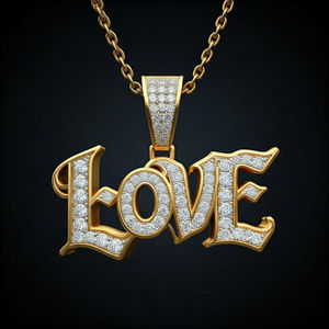 Colgante de letra inicial chapado en oro y plata 925 personalizado de Hip Hop, nuevo nombre helado, joyería 'LOVE', colgante inicial de moissanita para mujer - Product Image 2