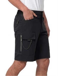 Pantalones cortos cargo de senderismo transpirables de cintura media para hombre, de secado rápido, para trabajo, golf, casuales, negros, con múltiples bolsillos. - Product Image 3