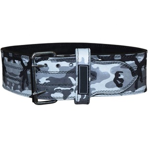 เข็มขัดสร้างลายพรางหนังแท้แบบกว้าง4 "หัวเข็มขัดเหล็กง่ามสองง่ามพร้อมการยกพลังฟิตเนส - Product Image 4