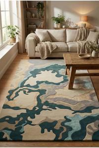 Recycled <b>Wool</b> Modern Anti-Slip Patchwork Carpet Rug Eco Artisan <b>Crafted</b> for Sustainable Home Collection Hand Tufted Rug - Product Image 3