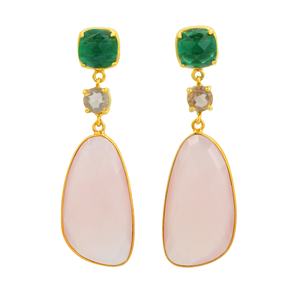 Top Boucles d'oreilles longues en calcédoine rose vert hydro et hydro fumé et naturel en argent sterling 925 - Product Image 1