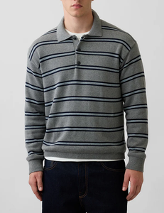 Pull-over Homme Rayé en Coton Jacquard Tricoté Anti-Plis de Haute Qualité 12 GG Personnalisé OEM pour l'Hiver - Product Image 1