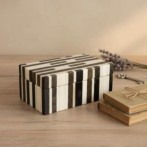 Handmade Wooden Jewelry Box With Bone Inlay Black White Geometric Pattern <b>Decorative</b> Organizer Case For <b>Dressing</b> <b>Table</b> - Product Image 2