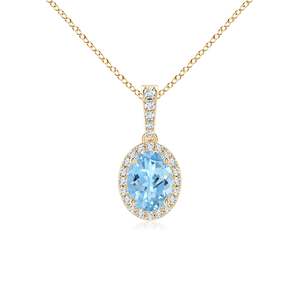 Colgante de Oro de 14K Hecho a Mano con Piedra Preciosa de Aguamarina Natural de Corte Ovalado Estilo Vintage y Halo de Diamantes, Joyería Fina de Alta Calidad - Product Image 1