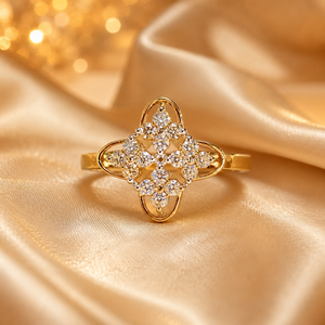 Luxury 14K Gold Floral Crown <b>Ring</b> with Sparkling <b>CZ</b> Stones Elegant Bridal Party Wear Jewelry for Women - Product Image 1