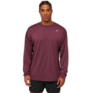 T-shirt à manches longues surdimensionné pour homme, couleur bordeaux, coupe décontractée, léger, idéal pour la gym, l'entraînement, le sport et les occasions décontractées - Product Image 5