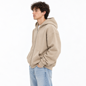 Sweat à capuche zippé en coton pour homme, 450 GSM, avec poignets côtelés, logo brodé en relief, design personnalisé, fournisseur de sweats à capuche zippés - Product Image 6