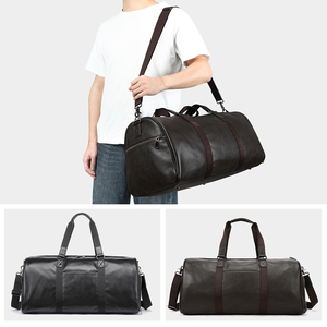 Sac de voyage pour homme en cuir véritable, sac de sport de grande capacité avec pochette pour chaussures, sac de week-end pour homme - Product Image 1