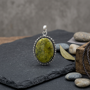 Natural Connemara <b>Marble</b> Oval Copper Alloy Pendant | Handmade Bezel Setting Silver Plated Pendant | Wholesale Statement Jewelry - Product Image 3