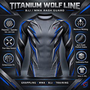 Rashguard BJJ en Titane avec Logo Personnalisé Ligne Wolf pour Hommes – Respirant, Compression, MMA, Jiu Jitsu, Tenue de Combat – Vente en Gros OEM Usine - Product Image 6