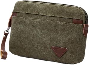 Fazmax Corporation Olive Green Canvas Clutch with Brown Leather Trim and Wrist Strap <b>Zip</b> Around <b>Wallet</b> Model A47 - Product Image 2