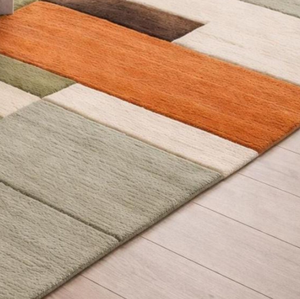 Tapis en laine faits main, tuftés à la main, orange, gris et blanc, taille et couleur personnalisables pour la maison, le bureau ou le salon. - Product Image 3