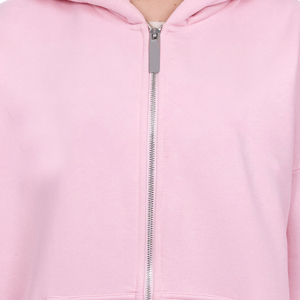 <b>Women's</b> <b>Pink</b> Oversized Zip Up <b>Hoodie</b> Drop Shoulder Solid Color Casual Sweatshirt - Product Image 5