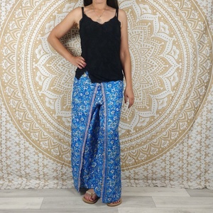 Pantalon Korba en coton indien 100% - Pantalon ample à jupe - Imprimé paisley blanc et noir - Taille élastique - Taille haute - Casual - Hiver - Product Image 3