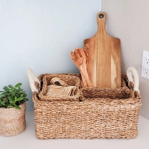 Set of 4 nesting seagrass <b>baskets</b> fits neatly together Handmade <b>Storage</b> <b>Basket</b> Wholesale eco-friendly Made in Vietnam - Product Image 5