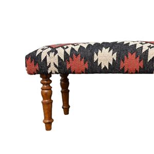 Banc en kilim tissé à la main en laine et jute avec pieds en bois, design traditionnel antique, éco-responsable, fait main, ottoman pour chambre à coucher - Product Image 4