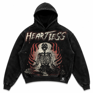 Sudadera con Capucha Extra Grande para Hombre SINEWY, Color Negro, Estampado de Esqueleto sin Corazón, Estilo Punk, Felpa Francesa de Algodón - Product Image 1