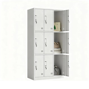 Casier vestiaire métallique gris à 9 portes avec serrure à clé, armoire de présentation pour salle de sport, bureau, école, dortoir - Product Image 5