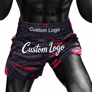 Pantalones Cortos de Muay Thai Personalizados de Última Tendencia, Negros con Gráficos Rojos, Profesionales de Boxeo, Ajuste Delgado, Ligeros, Transpirables, Premium - Product Image 4