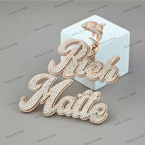 Colgante Personalizado con Nombre Iced Out, Colgante de Letra Bling con Diamantes de Moissanita, Joyería de Plata Estilo Hip Hop, Colgante de Lujo. - Product Image 3