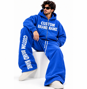 Custom Puff Print Tracksuit <b>Set</b> Zip Up Hoodie Wide Leg Jogger Pants Streetwear Style Raised Lettering Matching Casual Apparel OE - Product Image 5