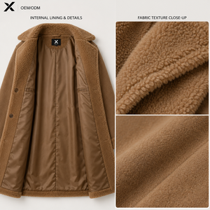 Women's Faux Shearling Woolen Mix <b>Long</b> Winter Trench <b>Coat</b> Belted Double Breasted Warm OEM ODM - Product Image 4