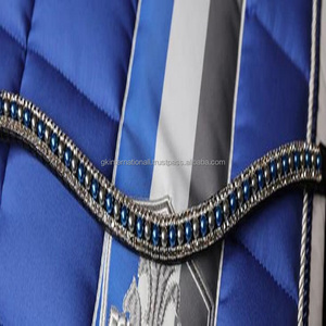 3 rangées de perles bleues et argentées sur mesure, bande de sourcil de cheval décorative en cuir, commande en gros acceptée, toutes les tailles disponibles - Product Image 2