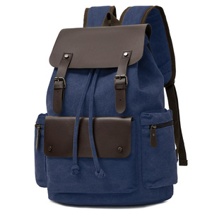 Retro Men's Canvas Daily Laptop Backpack Large Capacity Simple Fashionable Student Business <b>Drawstring</b> Flap Design <b>Bag</b> - Product Image 3